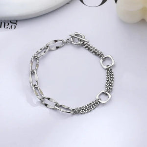 925 Stamp Silver Bracelet Double Layers Punk Chain Jewelry