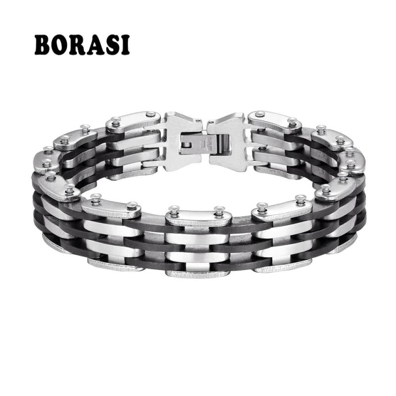 Silicone Biker Motorcycle Chain Bracelet Stainless Steel Men's Bracelet