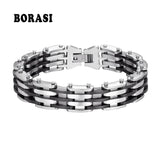 Silicone Biker Motorcycle Chain Bracelet Stainless Steel Men's Bracelet