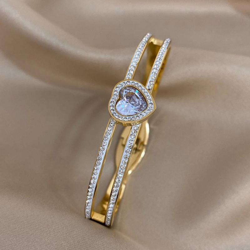 Zircon Heart Stainless Steel Bangles for Women