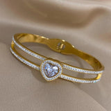 Zircon Heart Stainless Steel Bangles for Women