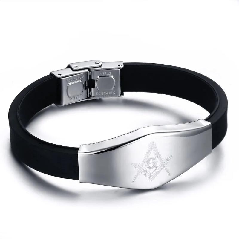 Masonic Silicone Bracelet Bangle Stainless Steel Adjustable