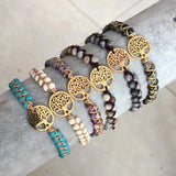 Turquoise Stone Braided Bracelet with Tree Of Life Charm