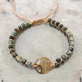 Turquoise Stone Braided Bracelet with Tree Of Life Charm