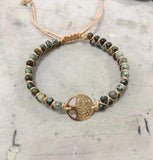 Turquoise Stone Braided Bracelet with Tree Of Life Charm