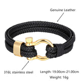 Leather Horseshoe Buckle Charms Bracelet For Men