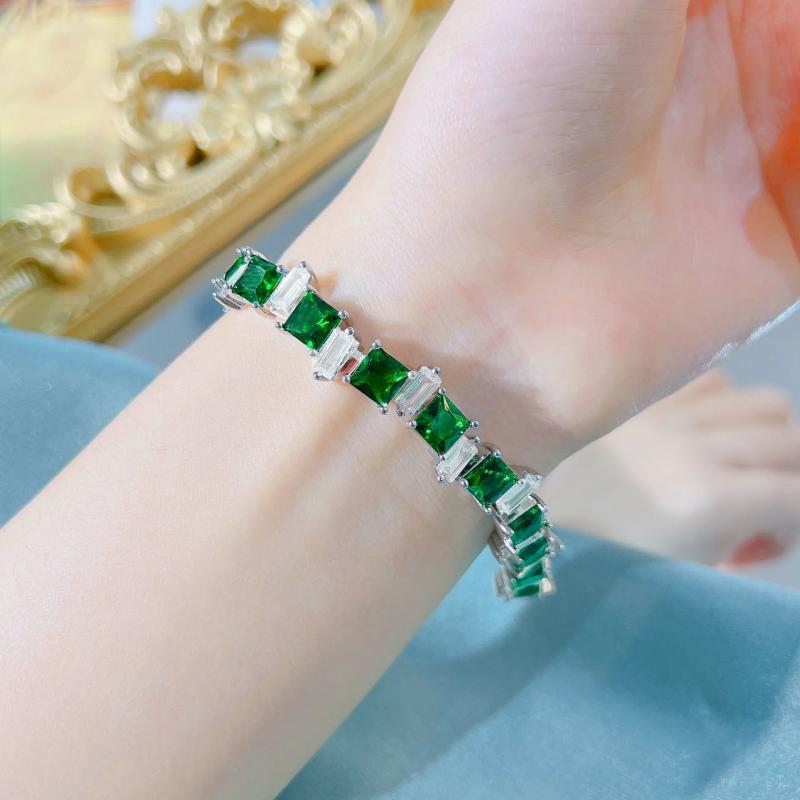 Vintage Square Green Stone Bracelet for Women