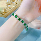 Vintage Square Green Stone Bracelet for Women