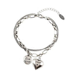 Vintage Punk Silver Bracelet Double Chain Heart-Shape Jewelry