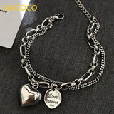 Vintage Punk Silver Bracelet Double Chain Heart-Shape Jewelry