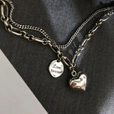 Vintage Punk Silver Bracelet Double Chain Heart-Shape Jewelry