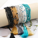 GO2BOHO Evil Eye Bracelet Tassel Adjustable Bead Braided Armband