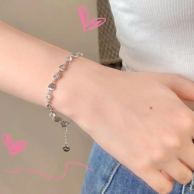 925 Silver Bracelet Heart to Heart Jewelry Gift for Women Girl