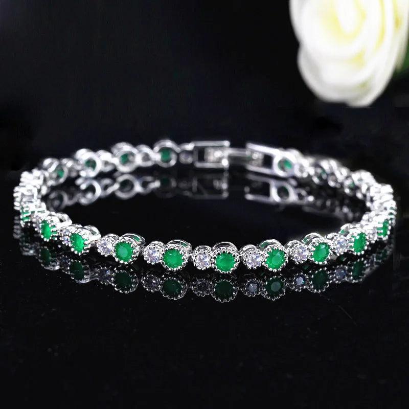 Crown Shape Green CZ Stones Tennis Bracelet for Women B105