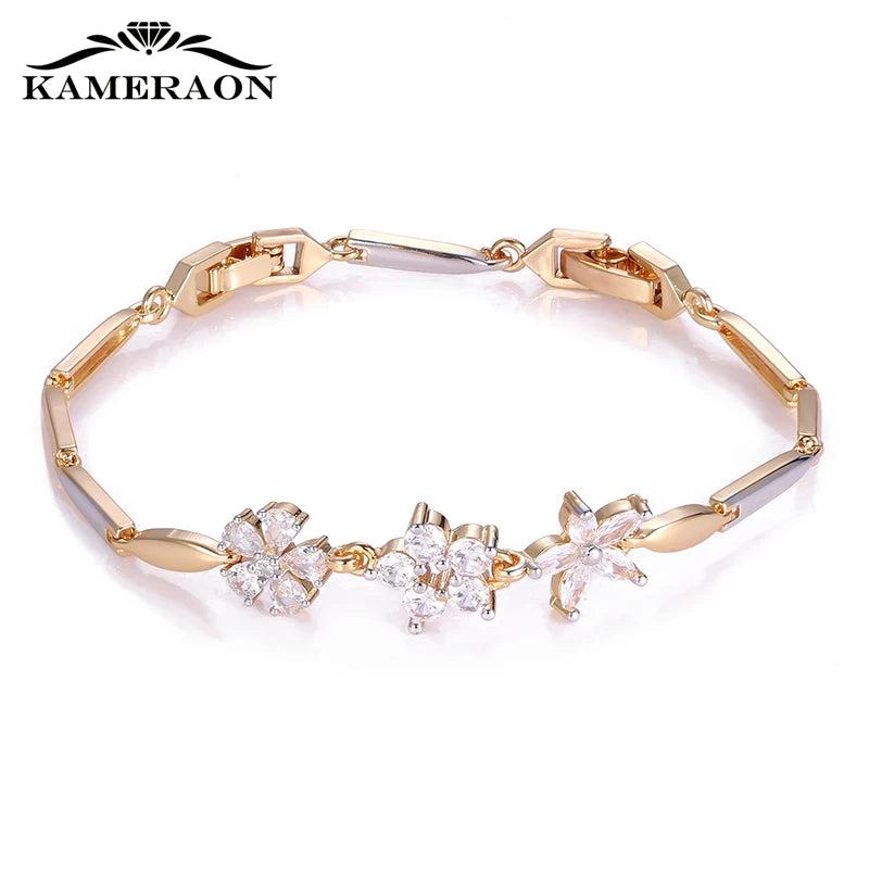 Silver Mix Bracelets Sunlight CZ Crystal Life Bracelet for Women 3 Flower Charms