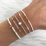 Pink Rice Bead Bracelet with Pearl Crystal Embellishment
