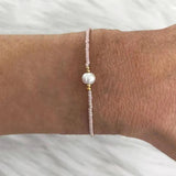 Pink Rice Bead Bracelet with Pearl Crystal Embellishment