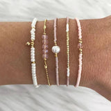 Pink Rice Bead Bracelet with Pearl Crystal Embellishment