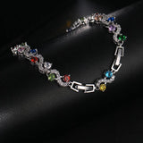 Women Chain Link Bracelet with Flower Wedding Jewelry