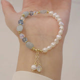 Korea Natural Pearl Crystal Beaded Bracelet for Women Jewelry