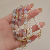 Korea Natural Pearl Crystal Beaded Bracelet for Women Jewelry