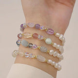 Korea Natural Pearl Crystal Beaded Bracelet for Women Jewelry