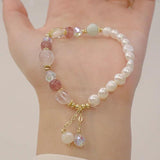 Korea Natural Pearl Crystal Beaded Bracelet for Women Jewelry