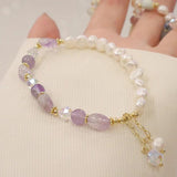 Korea Natural Pearl Crystal Beaded Bracelet for Women Jewelry
