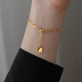 Stainless Steel Plated Square Pendant Chain Bracelet