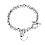 18K Plated Double Heart Charm Bracelet - Rhinestone Chain Link
