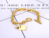 18K Plated Double Heart Charm Bracelet - Rhinestone Chain Link