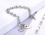 18K Plated Double Heart Charm Bracelet - Rhinestone Chain Link