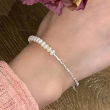 Foxanry Silver Pearl Chain Bracelets for Women