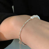 Foxanry Silver Pearl Chain Bracelets for Women