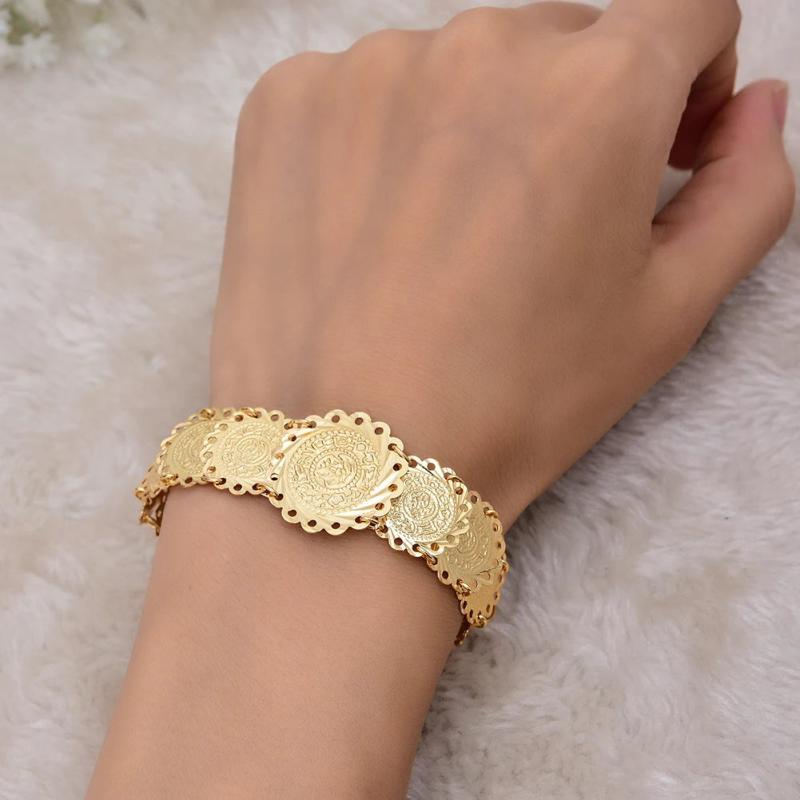 Arab Ethnic Copper Coin Bangles Bracelet For Bride Women Dubai Jewelry