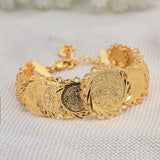 Arab Ethnic Copper Coin Bangles Bracelet For Bride Women Dubai Jewelry