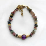 Bohemian Natural Stones Gravel Bangle Purple Pink Round Stone Pendant Bracelet