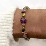 Bohemian Natural Stones Gravel Bangle Purple Pink Round Stone Pendant Bracelet