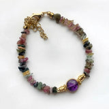 Bohemian Natural Stones Gravel Bangle Purple Pink Round Stone Pendant Bracelet