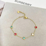 Colorful Heart Zircon Thin Chain Bracelet Stainless Steel Rainbow Cz Bangle