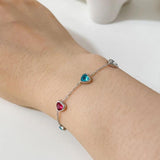 Colorful Heart Zircon Thin Chain Bracelet Stainless Steel Rainbow Cz Bangle