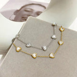 Colorful Heart Zircon Thin Chain Bracelet Stainless Steel Rainbow Cz Bangle