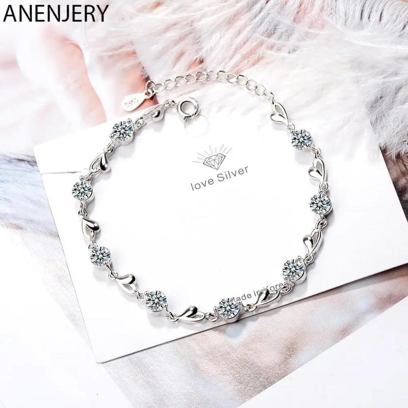 Silver Love Heart Bracelet with Zircon for Women