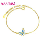 925 Silver Butterfly Charm Bracelet with Rhinestone Crystal Jewelry