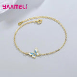 925 Silver Butterfly Charm Bracelet with Rhinestone Crystal Jewelry