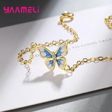 925 Silver Butterfly Charm Bracelet with Rhinestone Crystal Jewelry