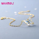 925 Silver Butterfly Charm Bracelet with Rhinestone Crystal Jewelry