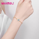 925 Silver Butterfly Charm Bracelet with Rhinestone Crystal Jewelry