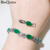 Green Oval CZ Silver Bracelet Women Wedding Gift