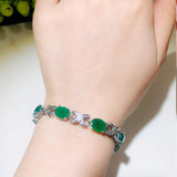 Green Oval CZ Silver Bracelet Women Wedding Gift